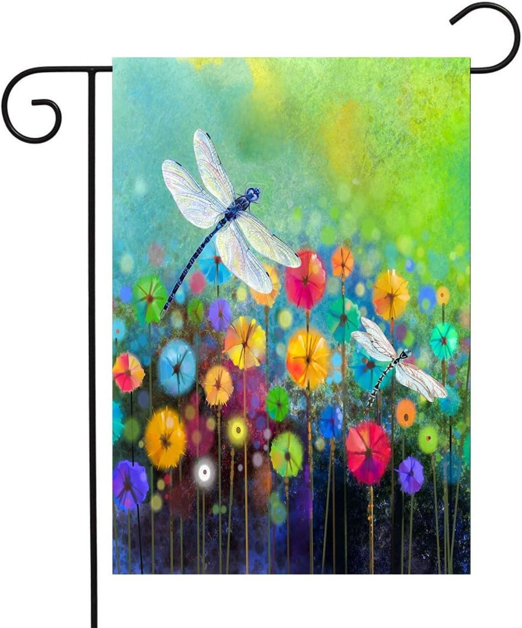 Summer Flowers Garden Flag – 12x18 Inch Double-Sided Outdoor Flag with Dragonfly and Floral Design, Welcome Flag for Patio, Lawn, and Home Decor
